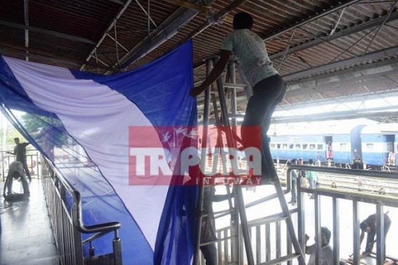 Preparations on peak for flag off programme of Agartala-Deoghar Express at Agartala Railway Station 